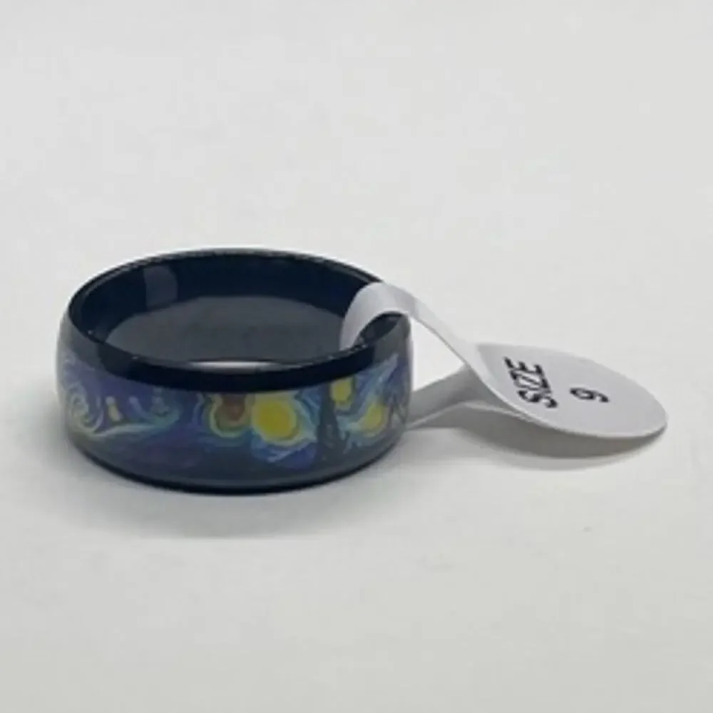 Unisex Starry Night Stainless Steel Band Ring Size 9
